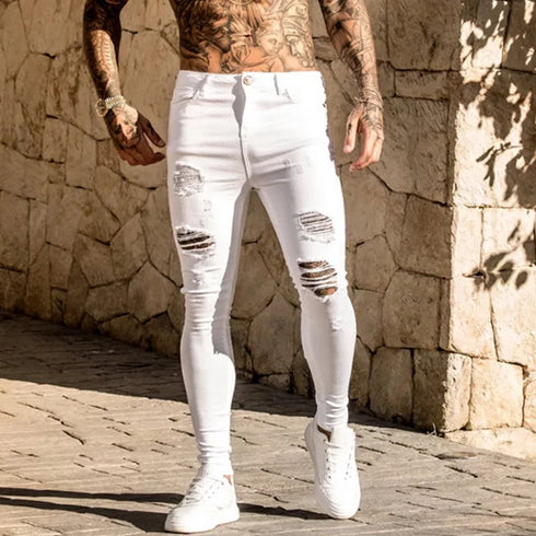Stylish Ripped Denim Harem Pants for Men - Comfortable Casual Fit